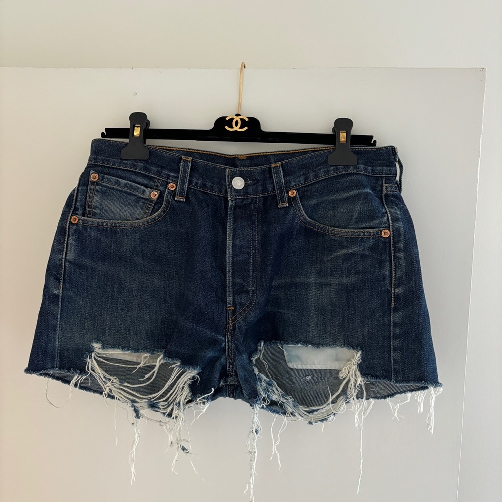 Levi's Dark Blue Distressed Jean Shorts
